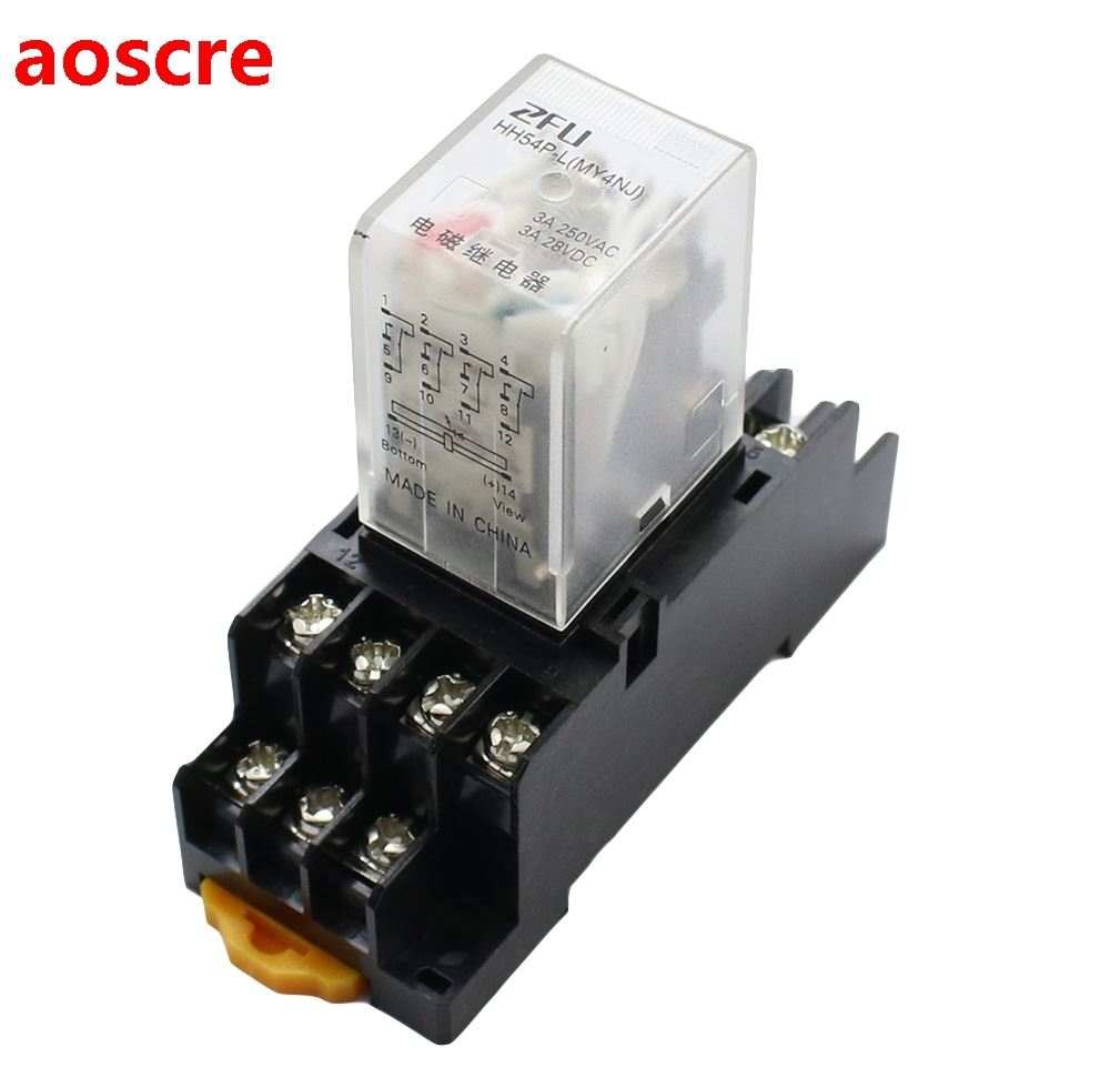 1set High quality ZFU HH54P MY4NJ plug-in relay PYF14A 12v 2