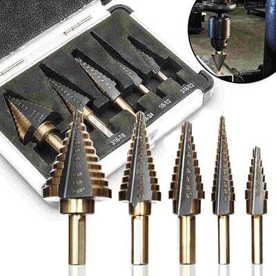 5pcs HSS Large Cobalt Hole Titanium Cone Step Drill Bit Cutt