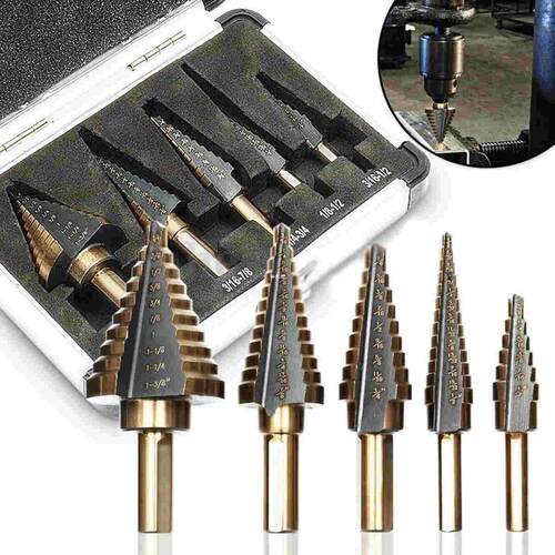 5pcs HSS Large Cobalt Hole Titanium Cone Step Drill Bit Cutt