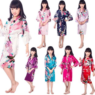 Wholesale Child's Satin Kimono Robes for Girls Kids Flor