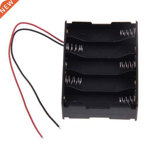 10x AA Battery Clip Hder Case Box With Wire Leads Black