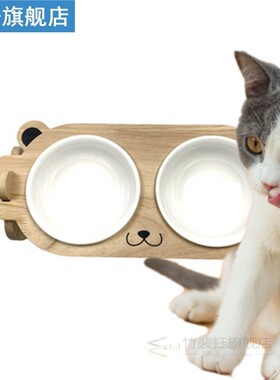 Double Bowls Cat Dog Feeders Bowl Ceramic Tableware Pet Food