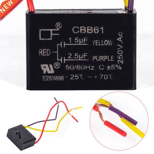 1pc Black Fan Capacitor CBB61 1.5uF+2.5uF 3 Wires AC 250V 50