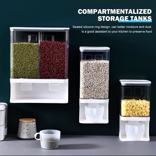 Dry Food Dispenser Wall Mounted 1/2 Grid Large Rice Storage