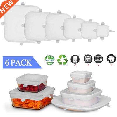 6Pcs Reusable Silicone Lids,Square Covers for Food Replaceme