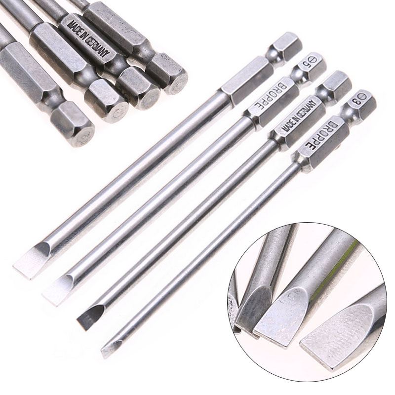 4pcs Slotted Screwdriver Bits 3mm-6mm 1/4