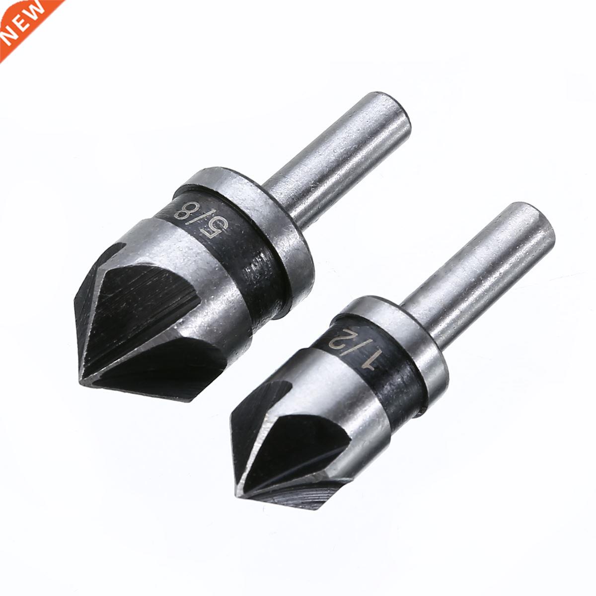 2pcs 5 Flutes Countersink Drill Bit Set 1/4 Shank 82 Degree