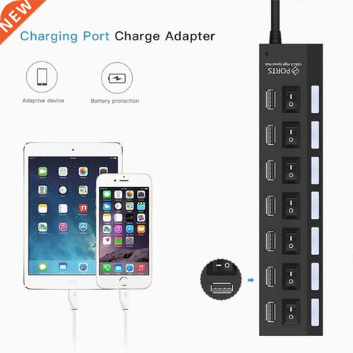 High Speed 7 Ports Hub LED USB 2.0 Adapter Hub Multi-Port So