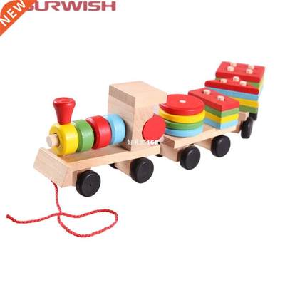 Surwish Hot sale 3 parts Drag Wooden Toys Early Stacking Tra