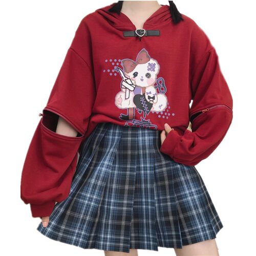 2021 Autumn Sleeves Detachable Bear Print Pullover Hooded Sw