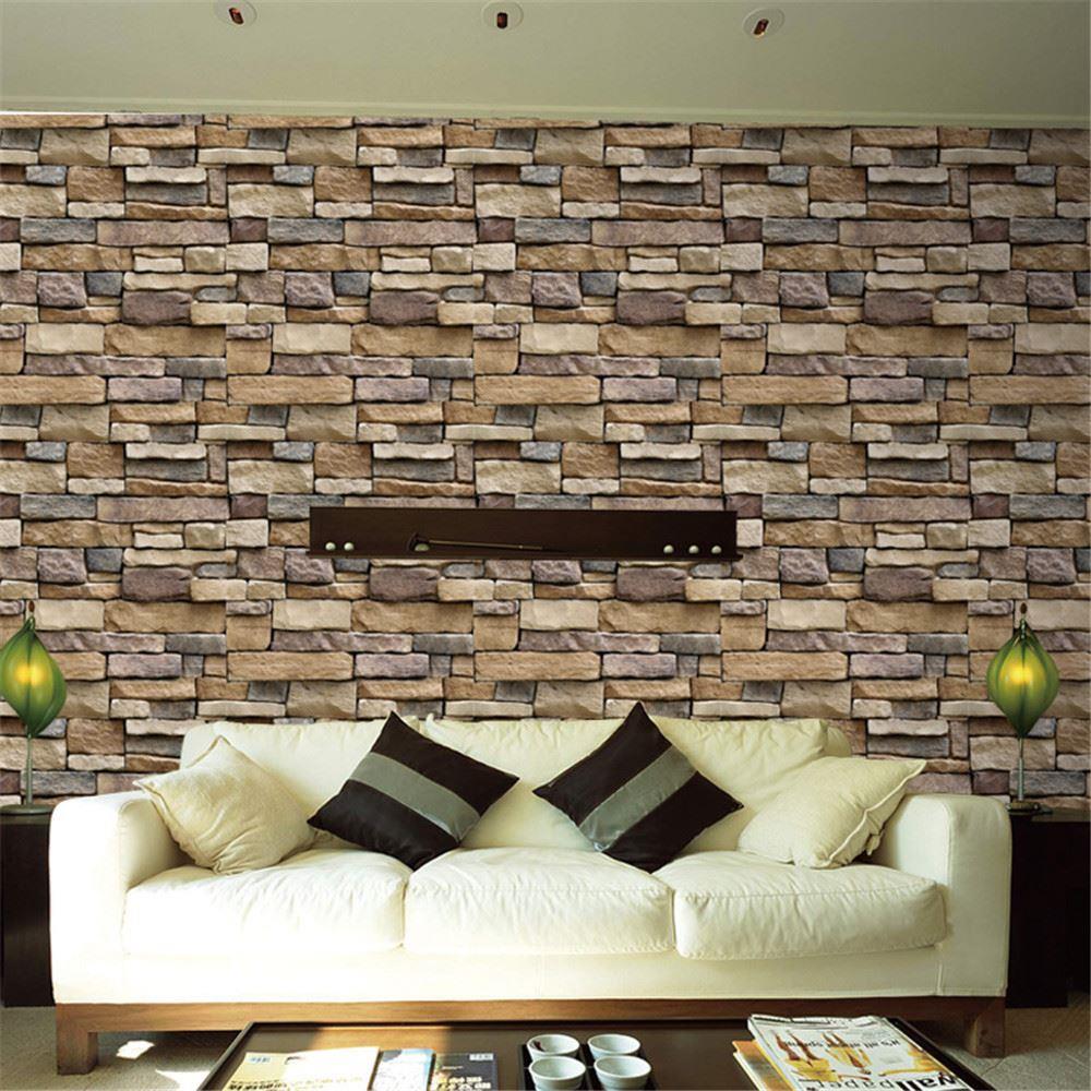 1PC 10M Style 3D Wall Paper Brick Stone Rustic Effect Self-a