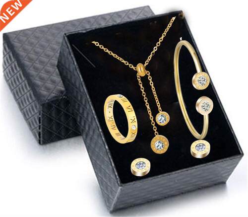 Crystal Zircon Necklace Earring Bracelet Ring Set For Women