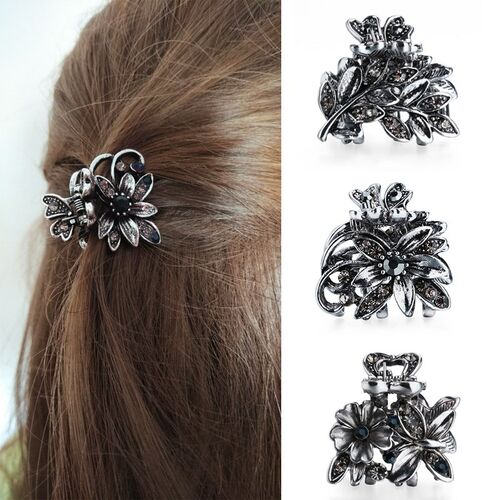 Women Gorgeous Rhinestones Small Flower Hair Claw Clips Meta