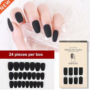 24PCS Detachable Coffin Fake Matte Tips Press On NailS for