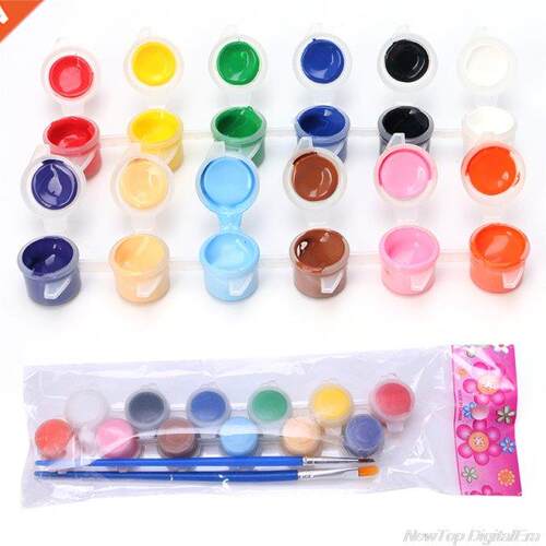 12 Colors 2 Paint Brushes Paints Set Oil Painting Watercolor