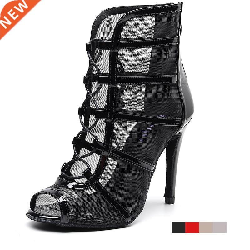Woman High Top Latin Dance Shoes Red Black Ballroom Dance Bo