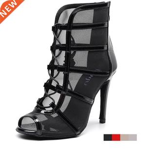 Woman High Top Latin Dance Shoes Red Black Ballroom Dance Bo