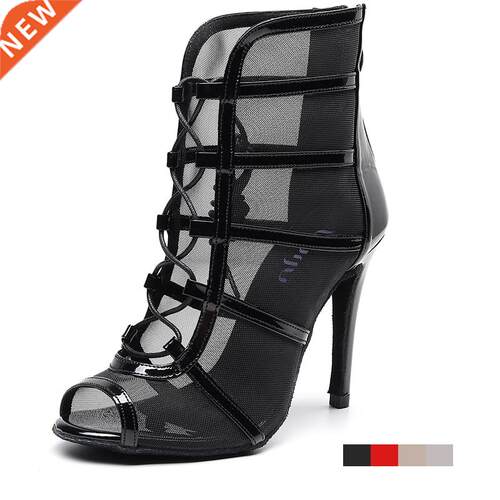 Woman High Top Latin Dance Shoes Red Black Ballroom Dance Bo