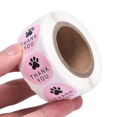 500PCS Pink Thank You Stickers Seal Labes Dog Paw Print Gift