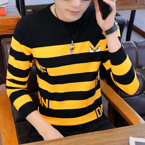 2020 new autumn/Winter men's round neck casual stripe sw