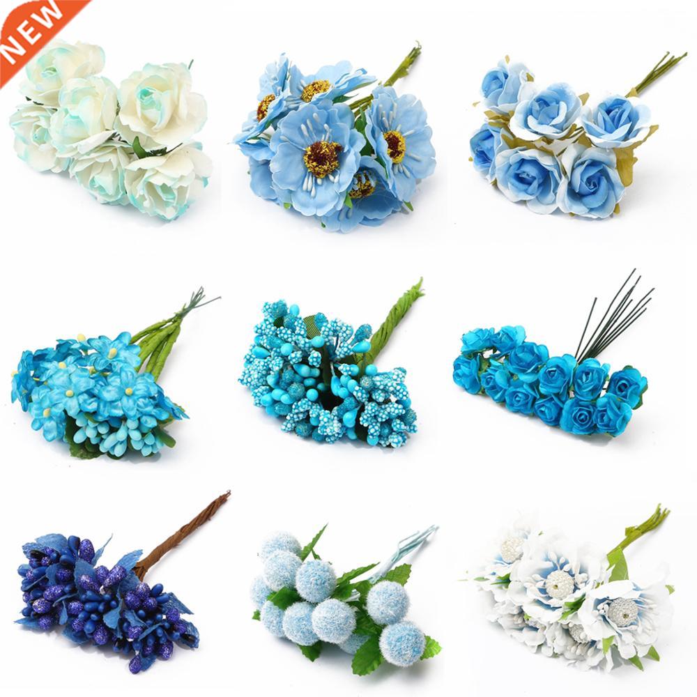 6/10/12/50/60/70/90/144Pcs Mix Blue Flower Cherry Stamen Ber