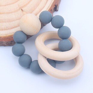 Baby Nursing Bracelets Silicone Teether Teething Wood Rattle