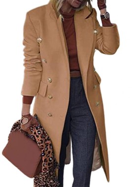 Autumn Winter 2021 Women Jackets Lapel Wool Coats Solid Doub
