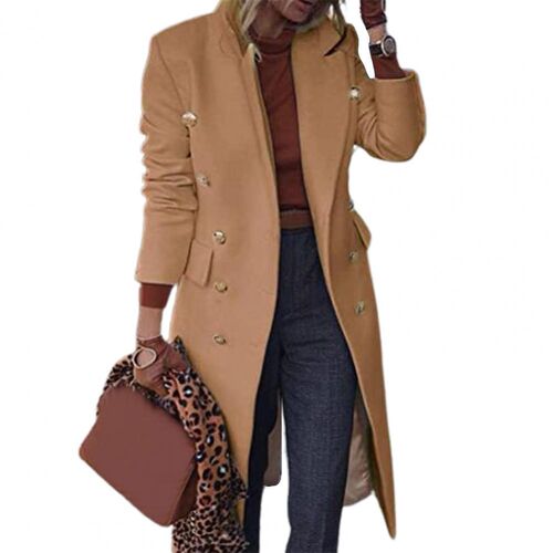 Autumn Winter 2021 Women Jackets Lapel Wool Coats Solid Doub