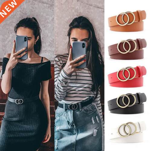 Double Ring Belts For Women Fashion Dress Jeans Belt PU Leat