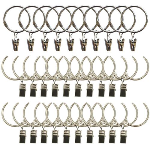 30 Pack Curtain Clips with Rings Metal Rustproof Drapery Rod