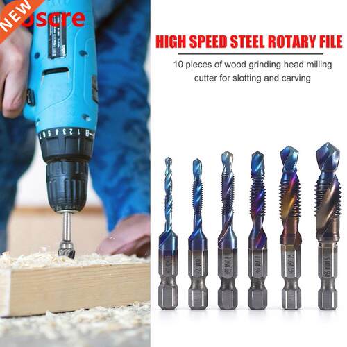 6 Pcs Hex Shank Titanium Plated HSS Screw Thread Metric Tap