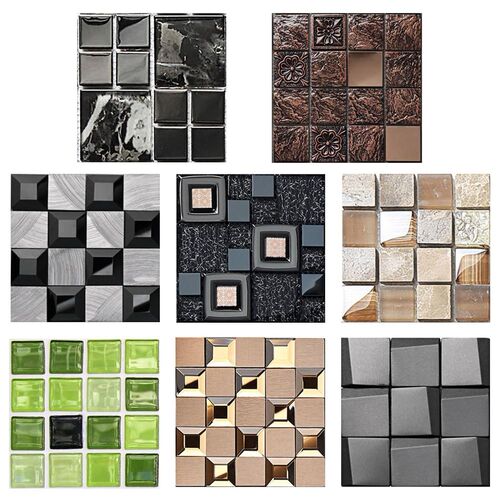 10pcs Mosaic Tiles Wall Sticker Transfers Flat 2D Printed Co