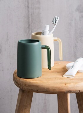 Bathroom Brushing Cup with Transparent Handle Couple's Mouth