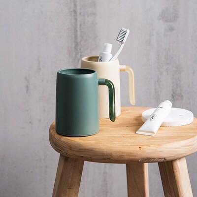 Bathroom Brushing Cup with Transparent Handle Couple's Mouth