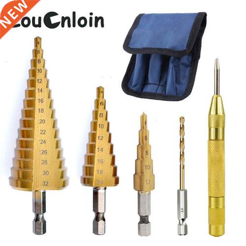 5Pcs 4-2mm HSS Straight Groove Step Drill Bit Center Punch