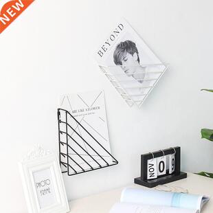Nordic Geometric Iron Magazine Storage Rack Wall Basket Home