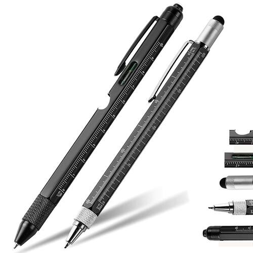 2Pcs Multi Tool Pen Ballpoint Pen With Ruler Level Cross Fla