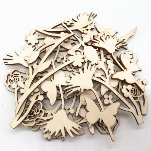 30Pcs Wood Carfts Wooden Pieces DIY Scrapbooking Rose Flower