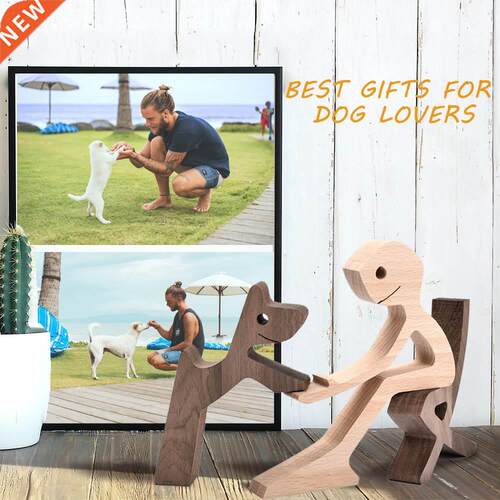 Handmade Wood Dog Decor Sculptures Craft Creative Figurine O