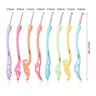 8pcs/set TPR Handle Aluminum Crochet Hooks Knitting Needle S