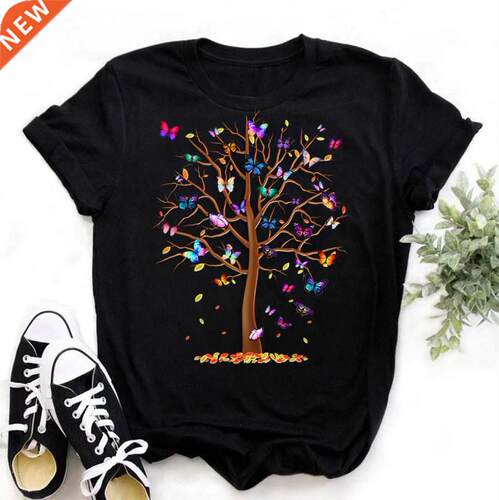 Woman Butterfly e Print Harajuku Summer Tshirts Casual Round