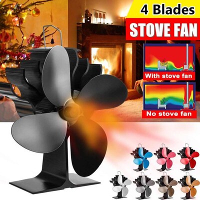 Black 4 Blades Heat Powered Stove Fan Log Wood Burner Ecofan