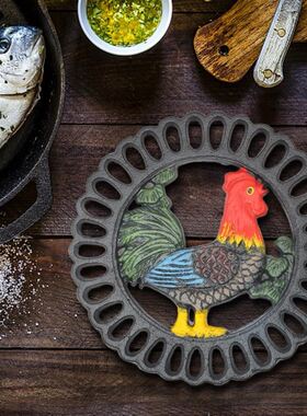 Intricately Carved Trivet Mat Multi-Use Iron Cast Cock Table