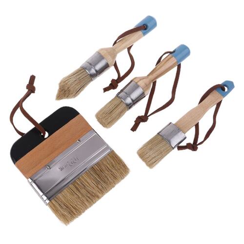 4 Pcs Round Flat Pointed and Wide Chalk Paint Wax Brush Natu