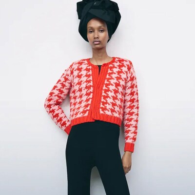 Nlzgmsj Za Woman 2021 Autumn Winter Women Houndstooth Knitte
