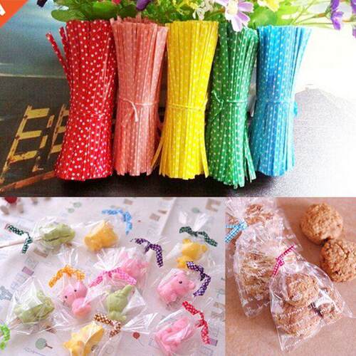 100 Pcs/pack Candy Color Dot Print Twist Ties Wire For Cake