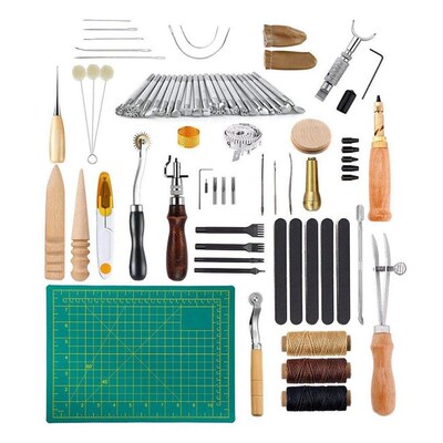 50PCS Leather Craft Tools Kit Hand DIY Sewing Stitching Carv