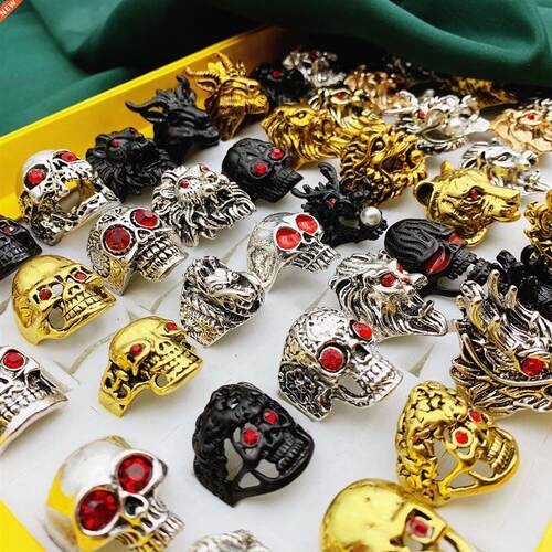 20 Pcs/Lot Animal Skull Rings For Men Women Dragon Lion Wolf