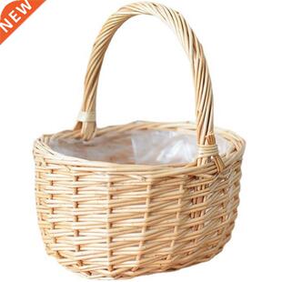 Flower Basket Wicker Handheld Basket Flower Arrangement Gree
