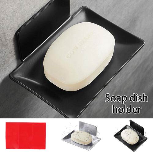 No Drilling Bathroom Soap Dish Tray Holder Rack Shower Bathr